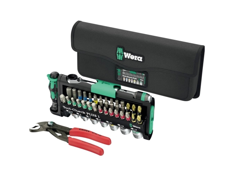Wera Tool-Check Combi 1, with KNIPEX Cobra, bit set black/green, 40-piece, including 1/4 bit ratchet and water pump pliers