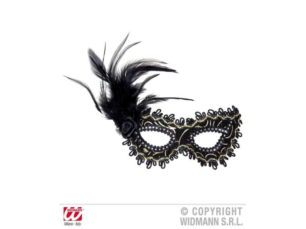 Schwarze Halbmaske Mit Rose Und Federn