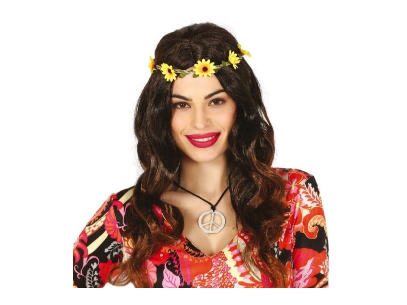 Hippie-Perücke Mit Blumen (60Er/70Er)