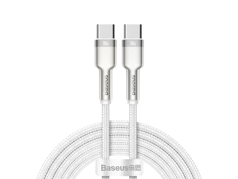 Baseus 6953156202375, 2 m, USB C, USB C, USB 2.0, 0,48 Gbit/sek., Sølv, Hvid