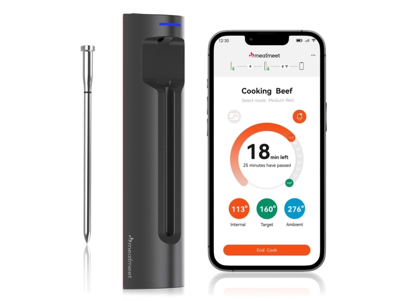 Meatmeet S Pro Kitchen Thermometer with Bluetooth/WiFi App for Grill Oven Smoker - Grey