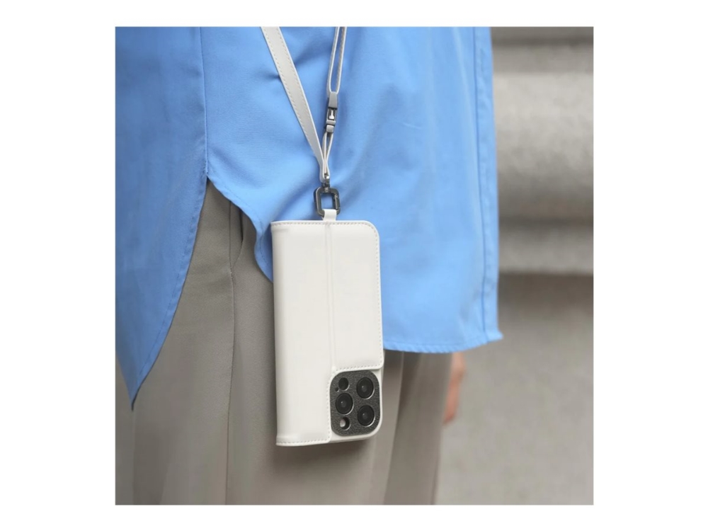 moshi Overture - Flipomslag til mobiltelefon - detachable - eggnog white - for Apple iPhone 15 Pro Max