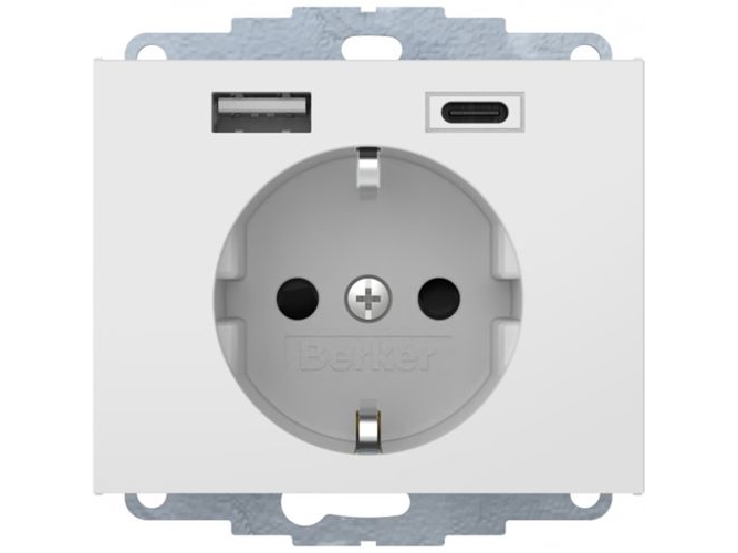 Berker Schuko/Usb A-C K.X, Polarweiß Glänzend, Weiß, Metall, Kunststoff, Ip20, 250 V, 16 A, 50 Hz