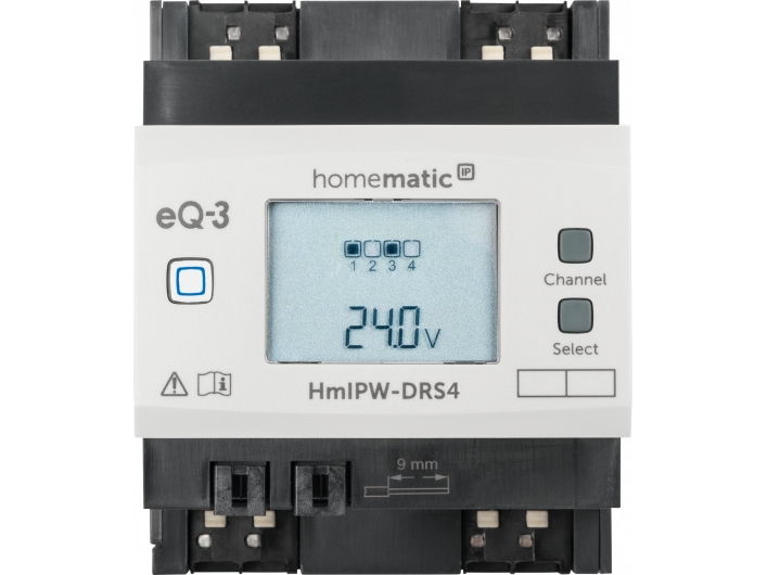 Homematic Ip Hmipw-Drs4, Persienne/Skodder Aktuator, Din Skinnemonteret, Lcd, 4 Kanaler, Ip20, Sort, Lys Grå
