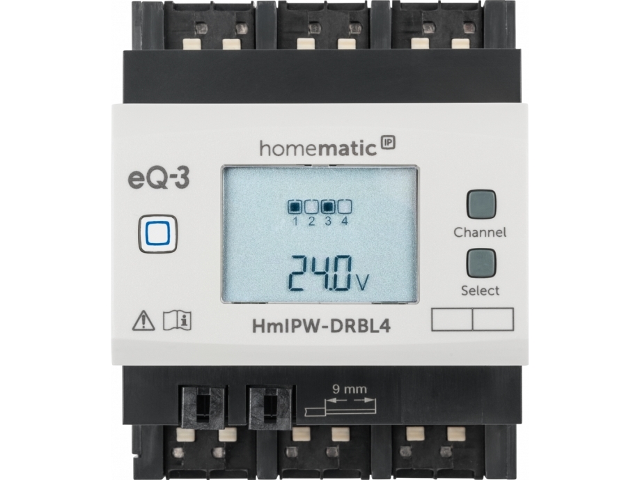 Homematic Ip Hmipw-Drbl4, Persienne/Skodder Aktuator, Din Skinnemonteret, Lcd, 4 Kanaler, Ip20, Grå