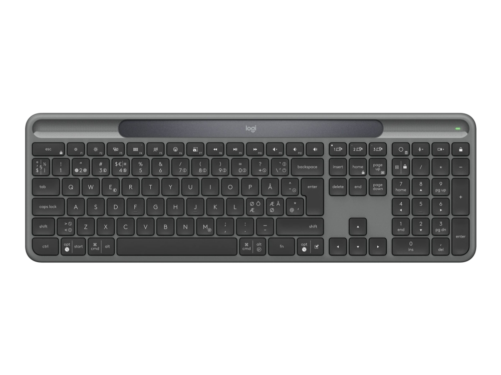 Logitech K980 Signature Slim Solar+ Wireless - Tastatur - Dansk/Norsk/Svensk/Finsk - Grå