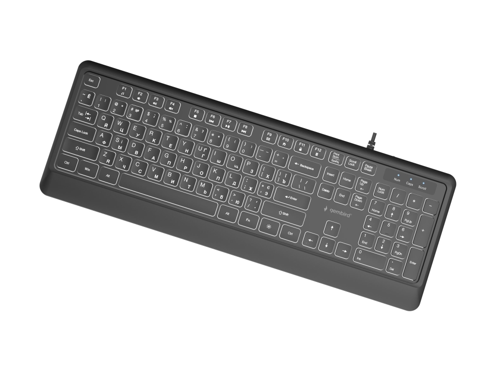 Gembird - Tastatur - Tynd - Full Size - Bagbelyst - Usb, Usb-C - Cyrillic - Sort