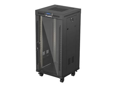 Lanberg Ff01 Series V2 - Rack Kabinet - 600 X 600, Flad Pakke, Med Glasdør, Lcd - Med 2 Køleblæsere, Termostat - Fritstående - Sort, Ral 9004 - 24U -