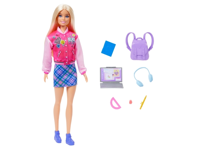 Barbie I Love School-legetøjssæt med 7 stk. tilbehør, blond modedukke med tøj, der kan skiftes, Mode dukke, Hunstik, 3 År, Pige, 330,2 mm, 45 g
