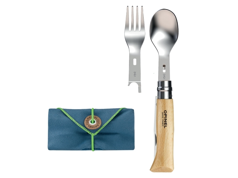 Opinel Picnic+, Låsning Af Knivblad, Utensil, Clip Point, Rustfrit Stål, Træ, Grå, Træ