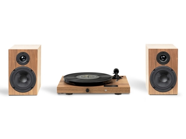 Pro-Ject Juke Box E1 HiFi Set, Bæltedrevet pladespiller, Semi-automatisk, Sort, Valnød, Syntetisk ABS, 33,45 rpm, 33,45 rpm
