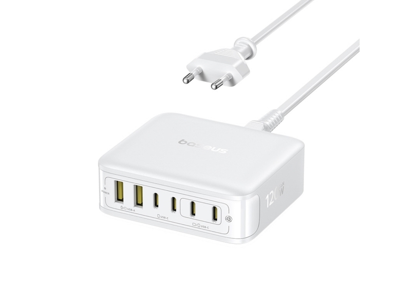 Baseus EnerFill FH21 ladestation 120W, 4xUSB-C + 2xUSB-A, hvid