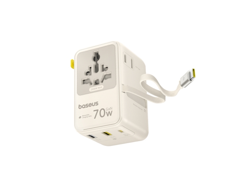 Baseus Reiseadapter Baseus Enercore Cg11 70W 6-In-1 Mit Aufrollbarem Kabel Usb-C - Weiß
