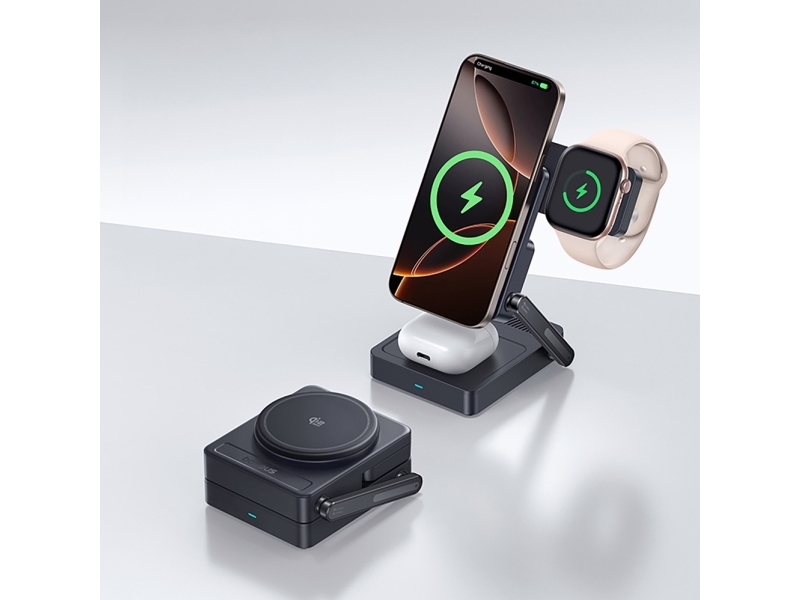 Baseus Picogo Af21 3-I-1 Qi2.2 35W Trådløs Oplader Med 45W Eu-Netadapter Og 1M Usb-C-Kabel - Sort