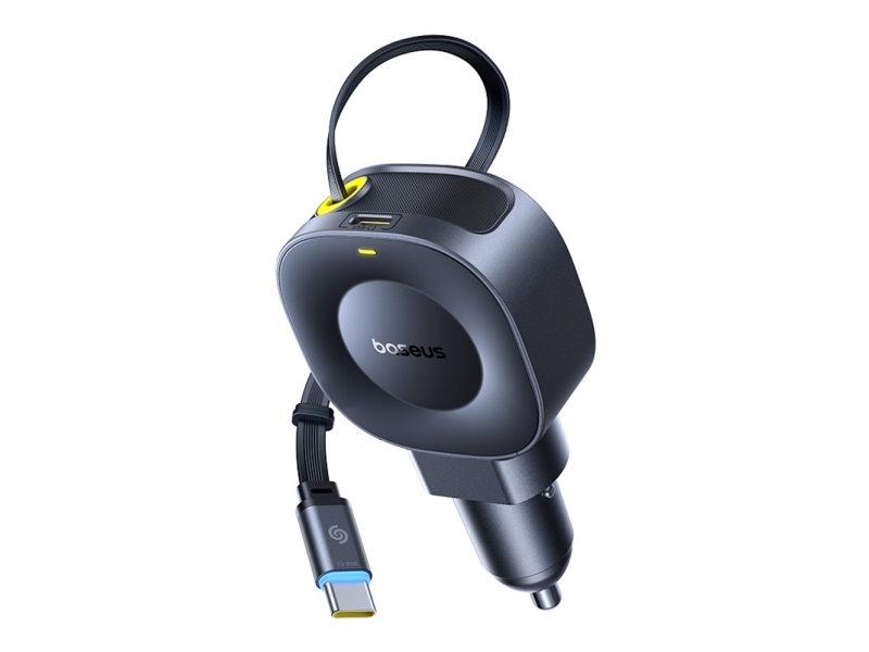 Baseus Autoladegerät Primetrip Vr2 45W + 45W Mit Ausziehbarem Kabel Usb-C (Schwarz)