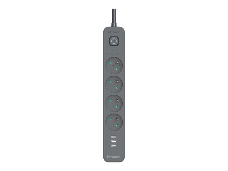 Stromleiste Tracer Tracer Power Line+ 1,5 M 4 Steckdosen + Usb-A Graphit