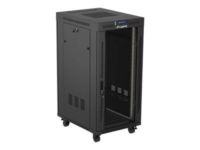 Lanberg Ff01 Series V2 - Rack Kabinet - 600 X 800, Fladpakke, Med Glasdør, Lcd - Med Termostat, 4 Køleblæsere - Fritstående - Sort, Ral 9004 - 24U -