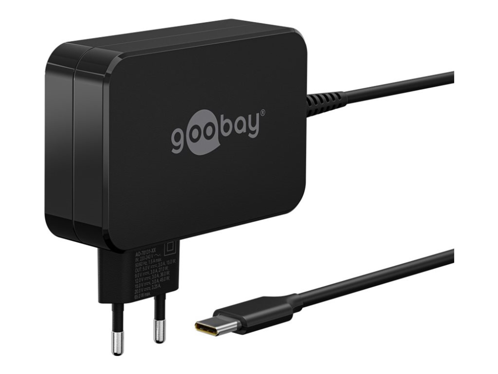 Goobay - Usb-C Strømadapter - Ac 220-240 V - 65 Watt - Sort