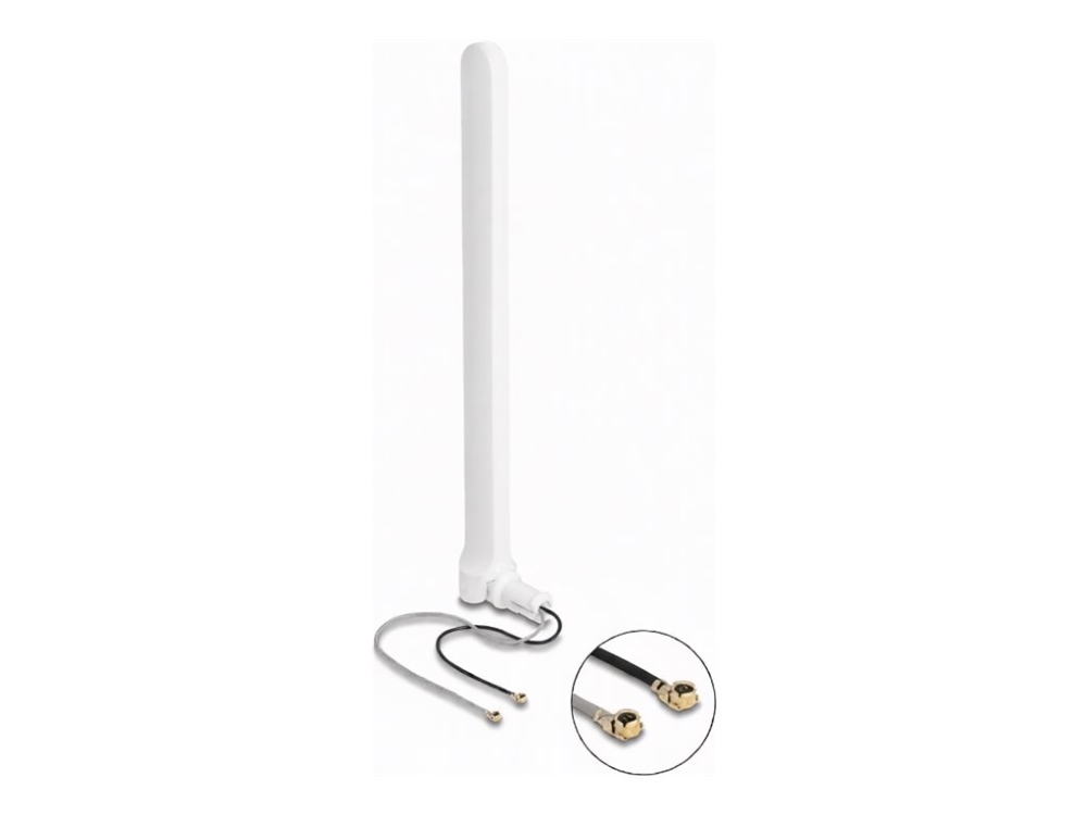 Delock - Antenne - 2 X I-Pex Inc., Mhf I Plug, 17 Cm, With Flexible Joint - Dipol - Wi-Fi - 2 - 5 Dbi - Omni-Directional - Klipsmontering, Gennemhul,