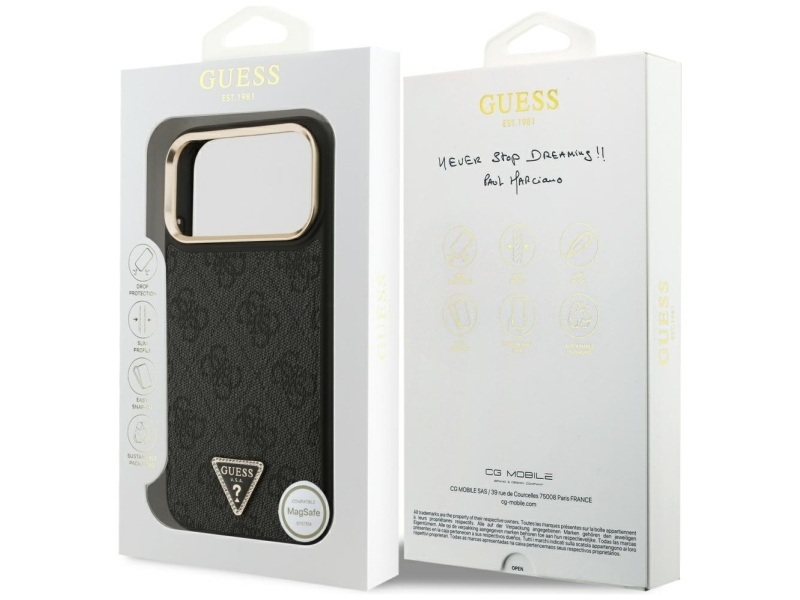 Guess 4G Triangle Logo Magsafe Case Für Iphone 17 Pro Max - Schwarz Und Gold
