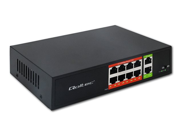 Qoltec Fast Ethernet Poe Switch | 8X Rj45 | 2X Rj45 Uplink | 120W | 10/100 Mbps