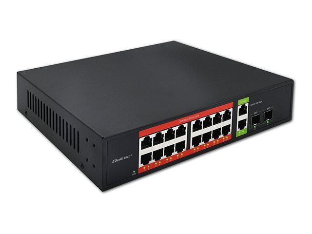 Qoltec Gigabit Ethernet Poe Switch | 16X Rj45 | 2X Rj45 Uplink | 2X Sfp | 1000Mbps