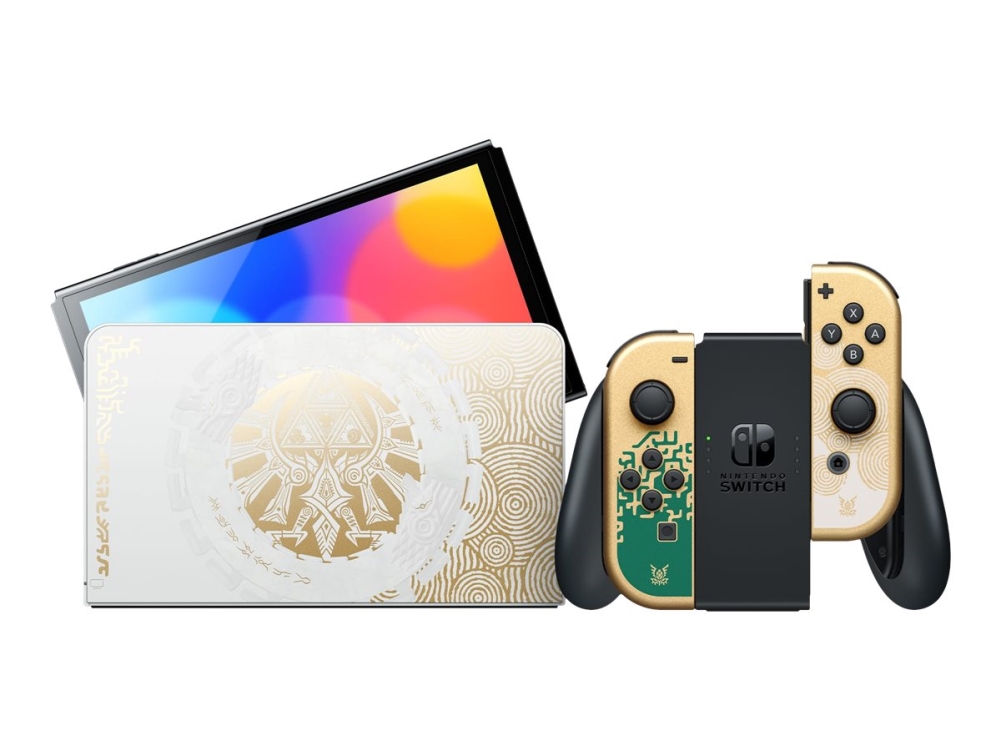 Nintendo Switch OLED - The Legend of Zelda: Tears of the Kingdom Edition - Spilkonsol - Full HD - hvid, guld, grøn