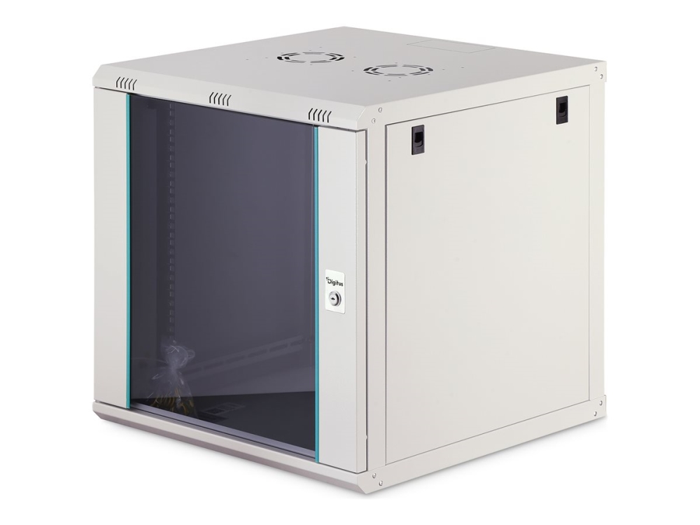 Digitus Wandgehäuse Dynamic-N Serie - 600X600 Mm (Bxt), Unmontiert, Wandmontiertes Regal, 12U, 60 Kg, Sperrschloss, Ablageschienen, Verbessertes Kabe