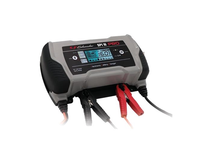 Schumacher SIRIUS 16 Automatisk 16A batterioplader til 12/24V med supply, recovery, digitalt display, beskyttelse 9 opladningsfaser