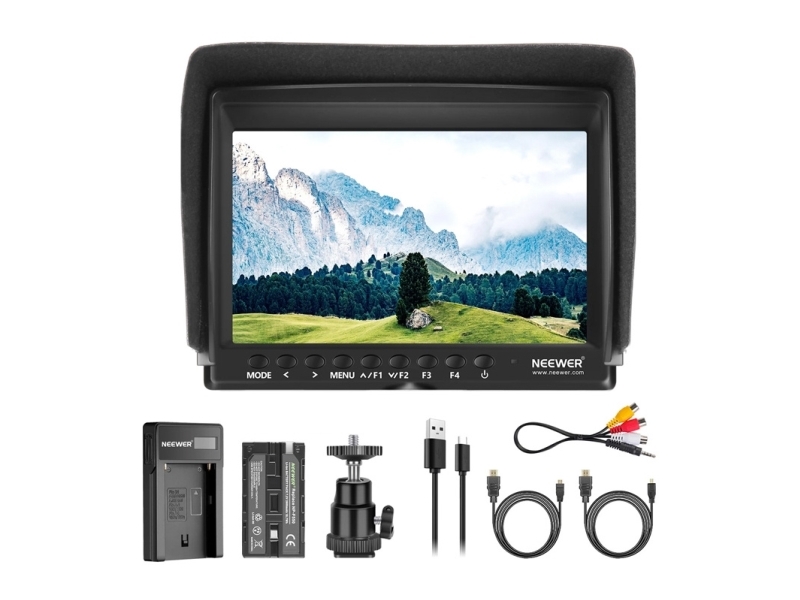 NEEWER F100 field monitor + USB-oplader + batterisæt