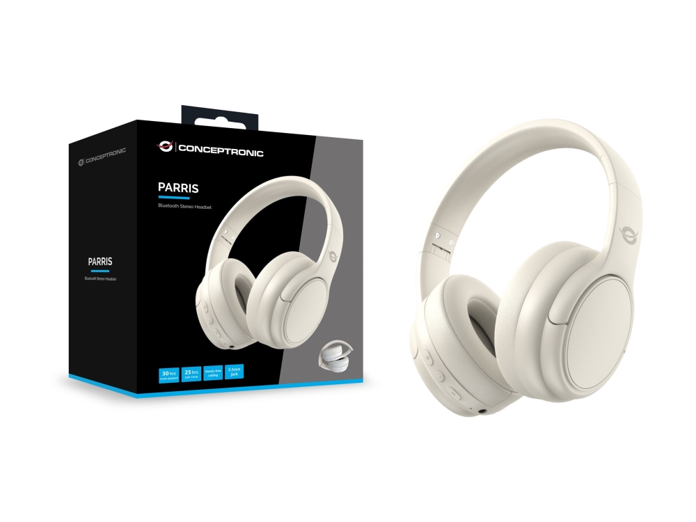 Conceptronic Parris03c Bluetooth-Stereo-Headset, Verkabelt & Kabellos, Musik, 20 - 20000 Hz, 198,5 G, Kopfhörer, Cremefarben