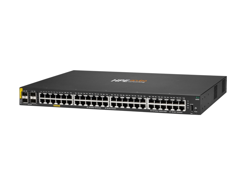 HPE Aruba Networking CX 6000 48p 10M/100M/1G Class4 PoE 4p SFP 1G 740W Switch - Switch - Administreret - 48 x 10/100/1000 (PoE+) + 4 x Gigabit SFP (uplink) - side til side-luftstrøm - monterbar på stativ, væg-monterbar - PoE+ (740 W) - BTO