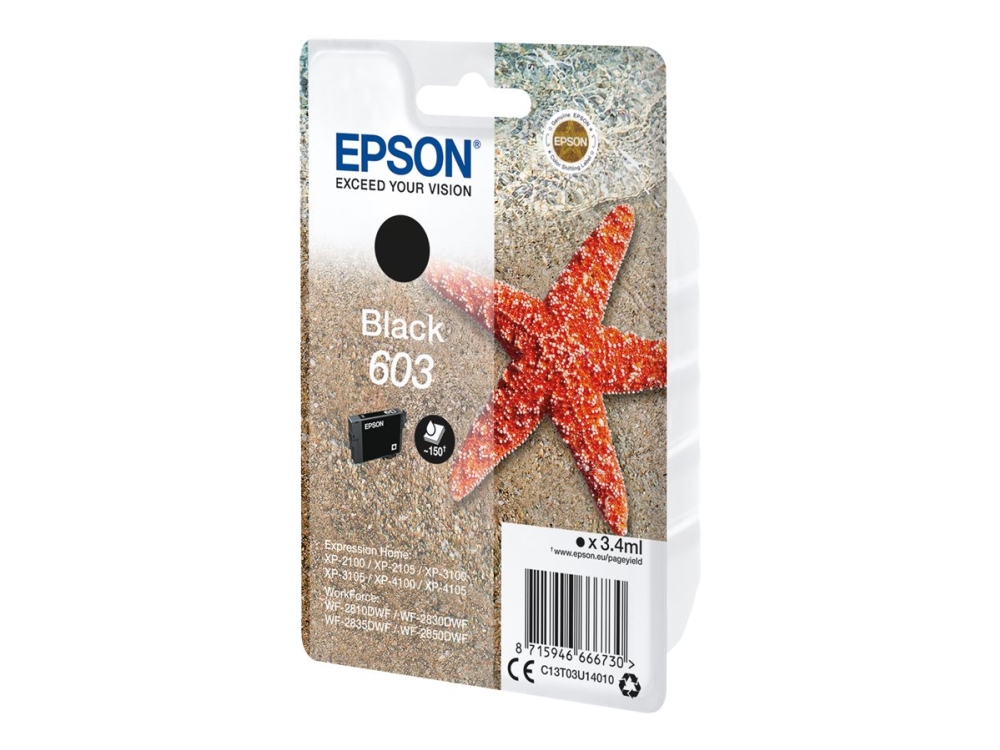 Epson 603 - 3.4 Ml - Sort - Original - Blister - Blækpatron - For Expression Home Xp-2150, 2155, 3150, 3155, 4150, 4155 Workforce Wf-2820, 2840, 2845