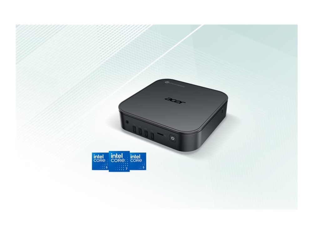 Acer Chromebox CXI6 - Mini PC 1 x Core 5 120U / op til 5 GHz - RAM 16 GB - SSD 256 GB - 3D Triple-level Cell (TLC) - Intel Graphics - Gigabit Ethernet, 2.5 Gigabit Ethernet, IEEE 802.11ax (Wi-Fi 6E), Bluetooth - Chrome OS - skærm: ingen - sort