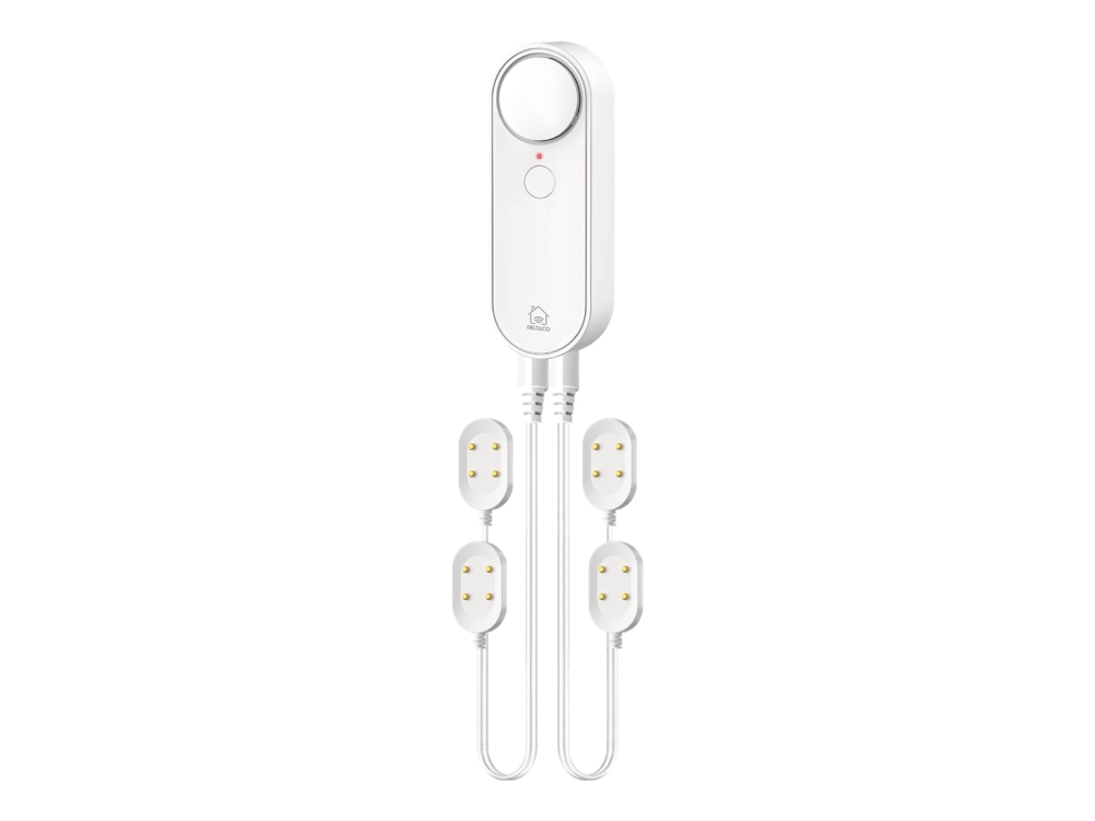 DELTACO SMART HOME - Vandlækssensor - 2 cables attached with 4 sensors - trådløs - 802.11 b/g/n - hvid