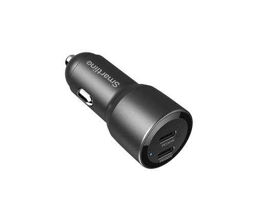 Billader med 2 x USB-C PD, 12V, sort