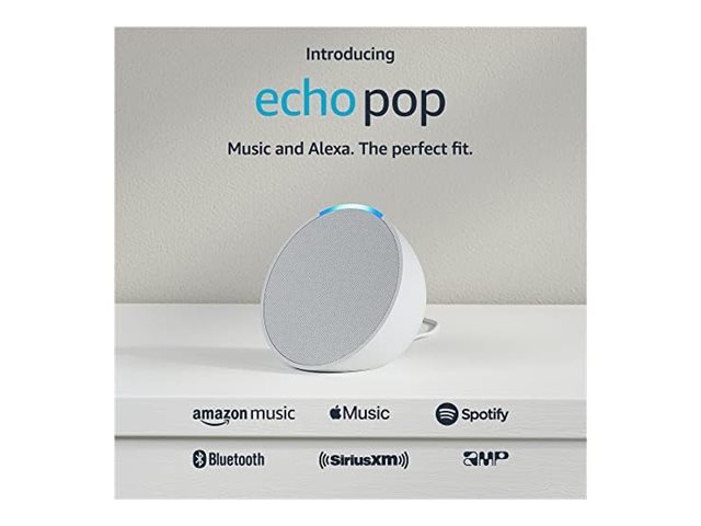 Amazon Echo Pop - Smart højttaler - Wi-Fi, Bluetooth - App-kontrolleret - Glacier White