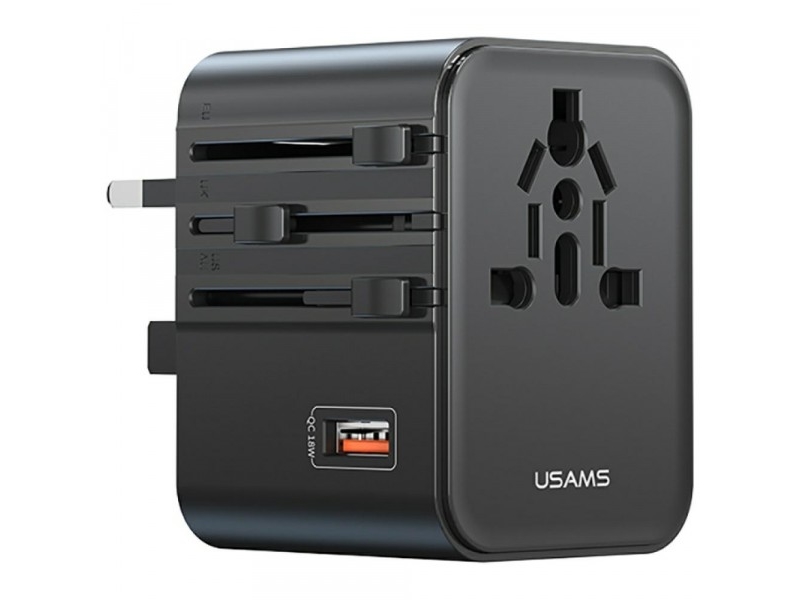 Kelioninis Įkroviklis Adapteris Usams Cc309 2Xusb-C 25W 4In1 Us/Au/Eu/Uk Juodos Spalvos