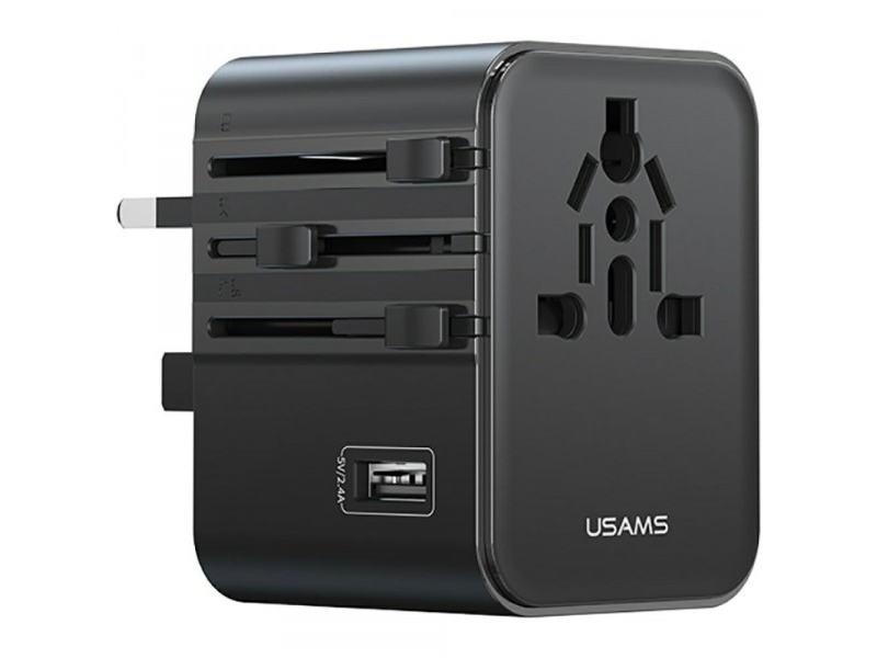 Reiseladeadapter Usams Cc308 2Xusb-C 17W 4In1 Us/Au/Eu/Uk Schwarz