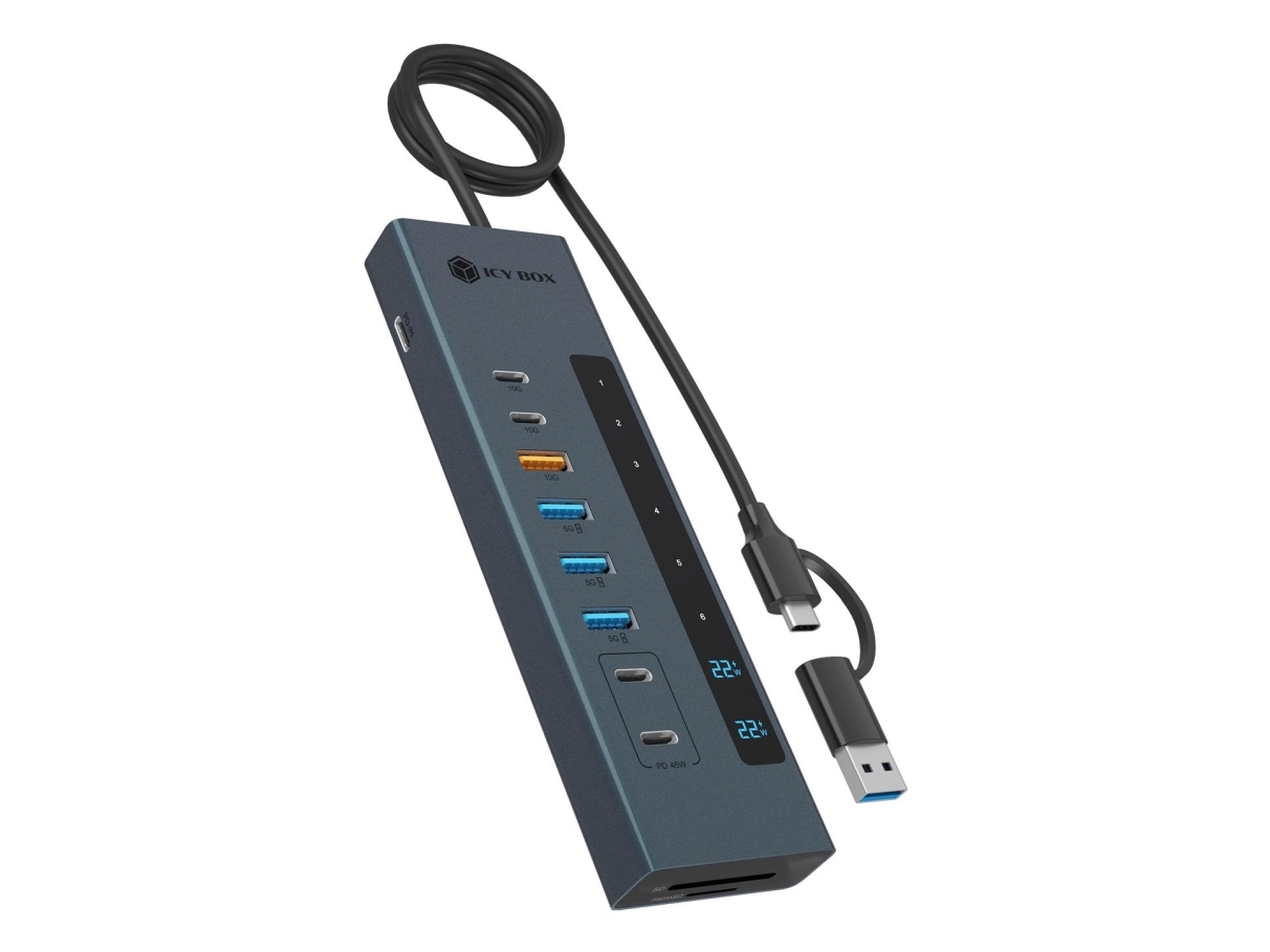 Icy Box Ib-Hub1742cr-C2pd, Usb 3.2 Gen 2 (3.1 Gen 2) Typ-A + Typ-C, Usb 3.2 Gen 2 (3.1 Gen 2) Typ-A, Usb 3.2 Gen 2 (3.1 Gen 2) Typ-C, Microsd (Transf