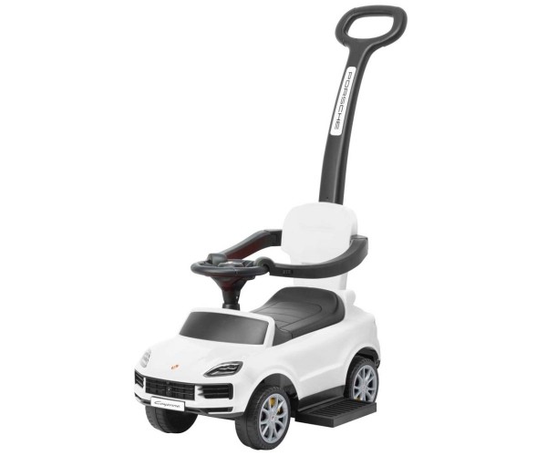 Milly Mally Porsche Cayenne baltas ride-on car with guide rod