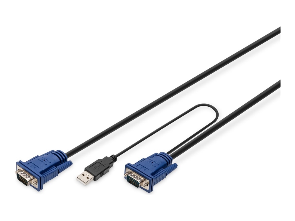 DIGITUS - Tastatur / video / mus / USB kabel - HD-15 (VGA) (han) til USB, HD-15 (VGA) (han) - USB 2.0 - 1.8 m - sort