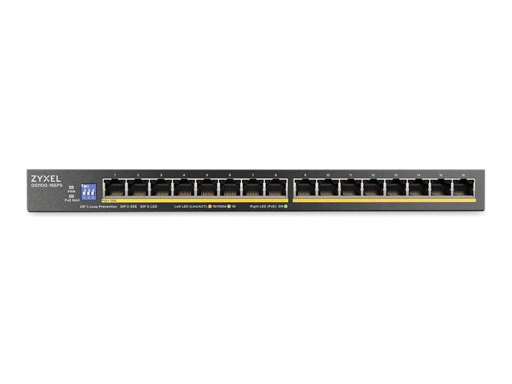 Zyxel 16-Port Gigabit Unmanaged Switch Slimline Mit 135W Poe (Gs1100-16Eps-Eu0101f)