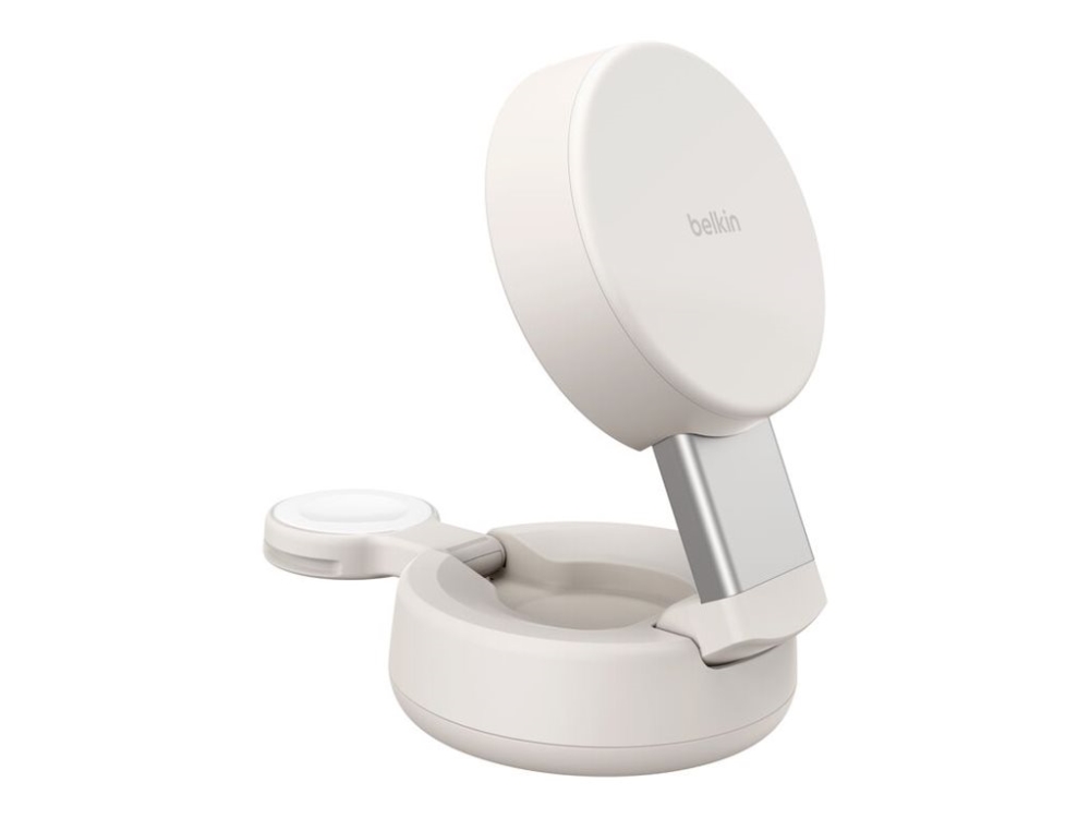 Belkin Ultracharge Pro - Drahtlose Ladestation - 2-In1, Konvertierbar, Magnetisch, Mit Qi2 + Ac-Netzteil - 25 Watt - Mfi Zertifiziert - Sand