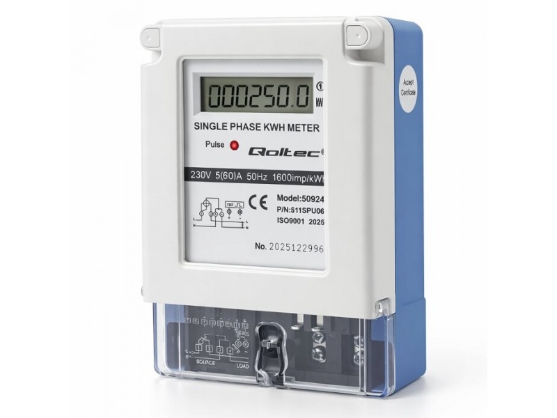 Qoltec enfaset electroninis strømmåler | energiforbrugsmåler | 230V | 5(60)A | LCD