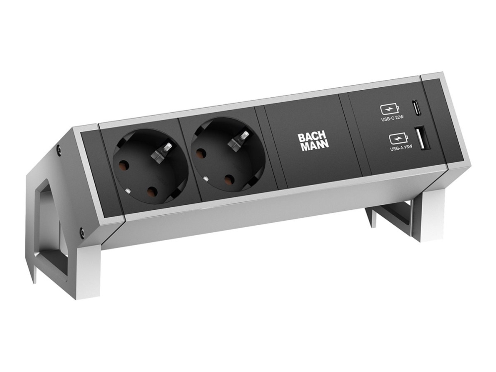 Bachmann Desk 2 - Stikdåse - Included Mounting Bracket - Ac 250 V - Input: Gst18 - Output-Stikforbindelser: 2 (24 Pin Usb-C, Usb, 2 X Cee 7/3) - 20 C
