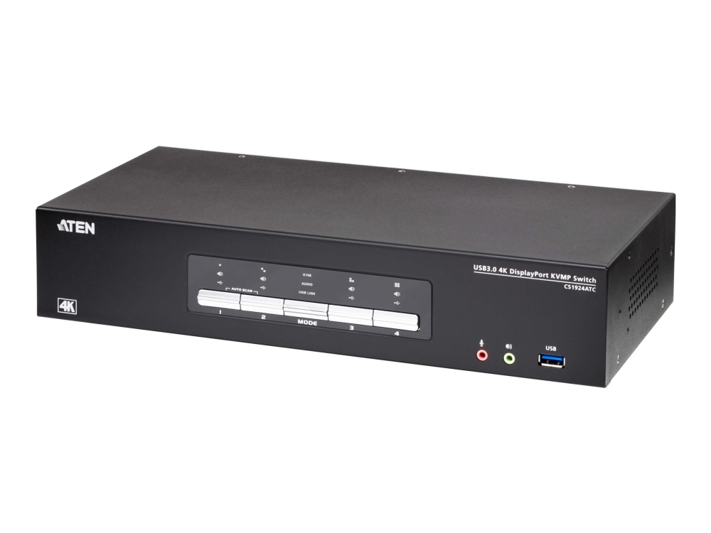 Aten Kvmp Cs1924atc - Kvm / Audio / Usb Switch - 4K, Displayport, Usb 3.0 - 4 X Kvm / Audio / Usb - 1 Lokalbruger - Desktop