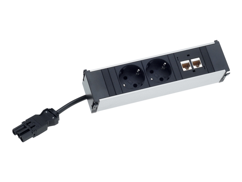 Bachmann Coni - Stikdåse - Ac - Input: Gst18 - Output-Stikforbindelser: 2 (Type F, Usb, 24 Pin Usb-C) - 20 Cm Ledning - Tyskland - Sort, Aluminium