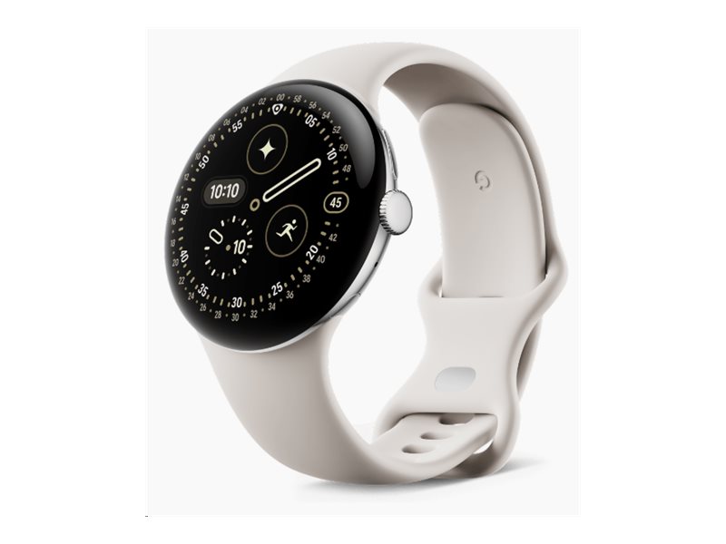 Google Pixel Watch 4 - 45 Mm - Poleret Sølvaluminium - Smart Ur Med Aktivt Bånd - Fluoroelastomer Med Blød Berøringsbelægning - Porcelæn - Båndstørre
