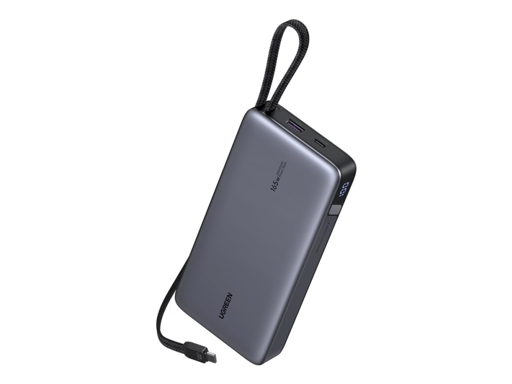 Ugreen Nexode - Powerbank - med indbyggede USB-C kabler - 25000 mAh - 165 Watt - Power Delivery 3.1, QC, UFCS, Power Delivery 3.0 + PPS, Ultra Fast Charge - 3 output-stikforbindelser (USB, USB-C)